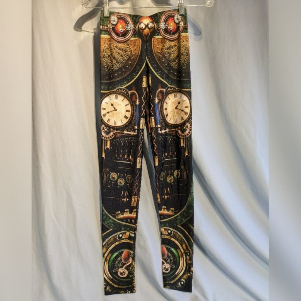 Steampunk Green/Gold Robot Costume Leggings Small! EUC!